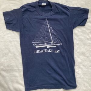 Vintage Single Stitch Chesapeake Bay T-Shirt Unisex XS Navy Blue Fitted Boat